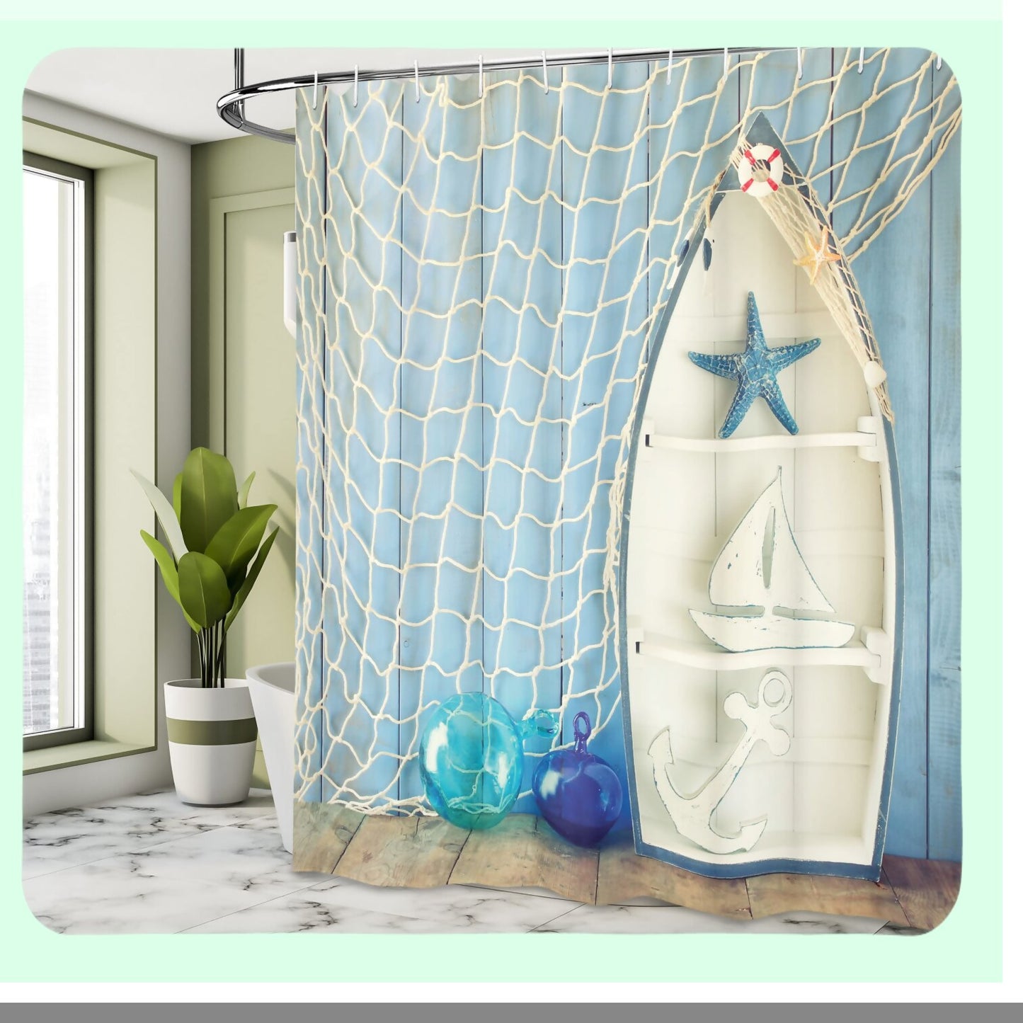 Nautical Sea Objects Shower Curtain 69x84 inches