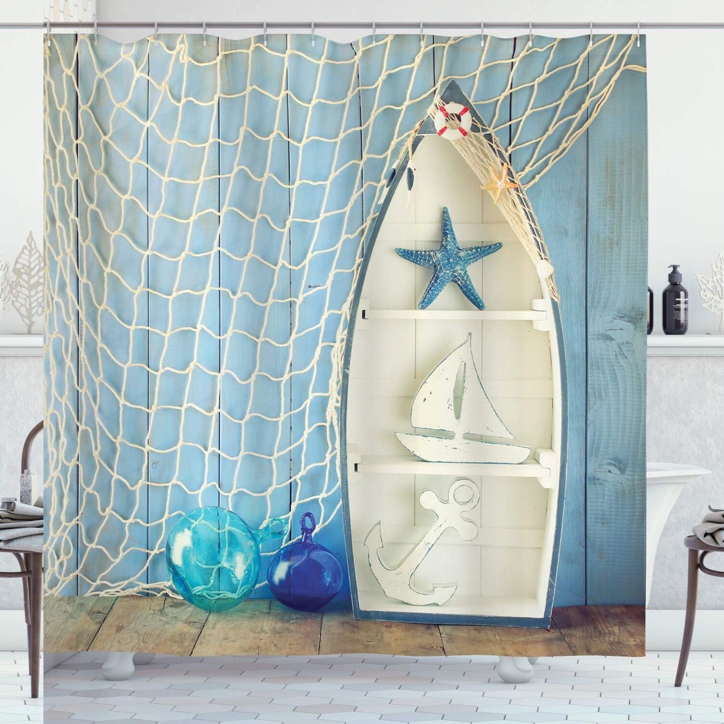 Nautical Sea Objects Shower Curtain 69x84 inches