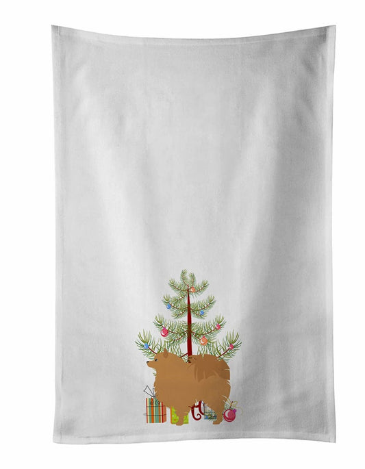 Pomeranian Merry Tree White Kitchen Towel Set