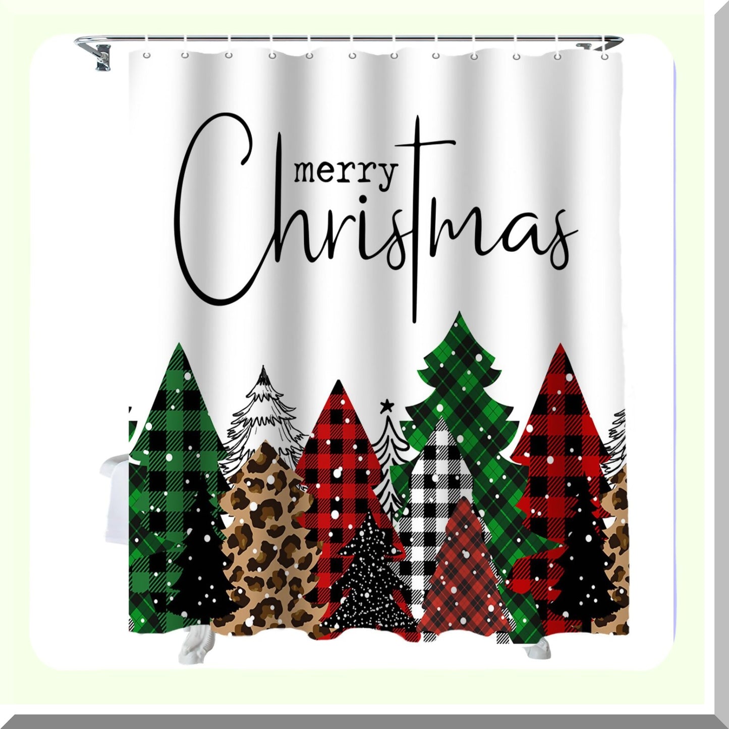 Buffalo Plaid Xmas Tree Shower Curtain 72x72 Inches