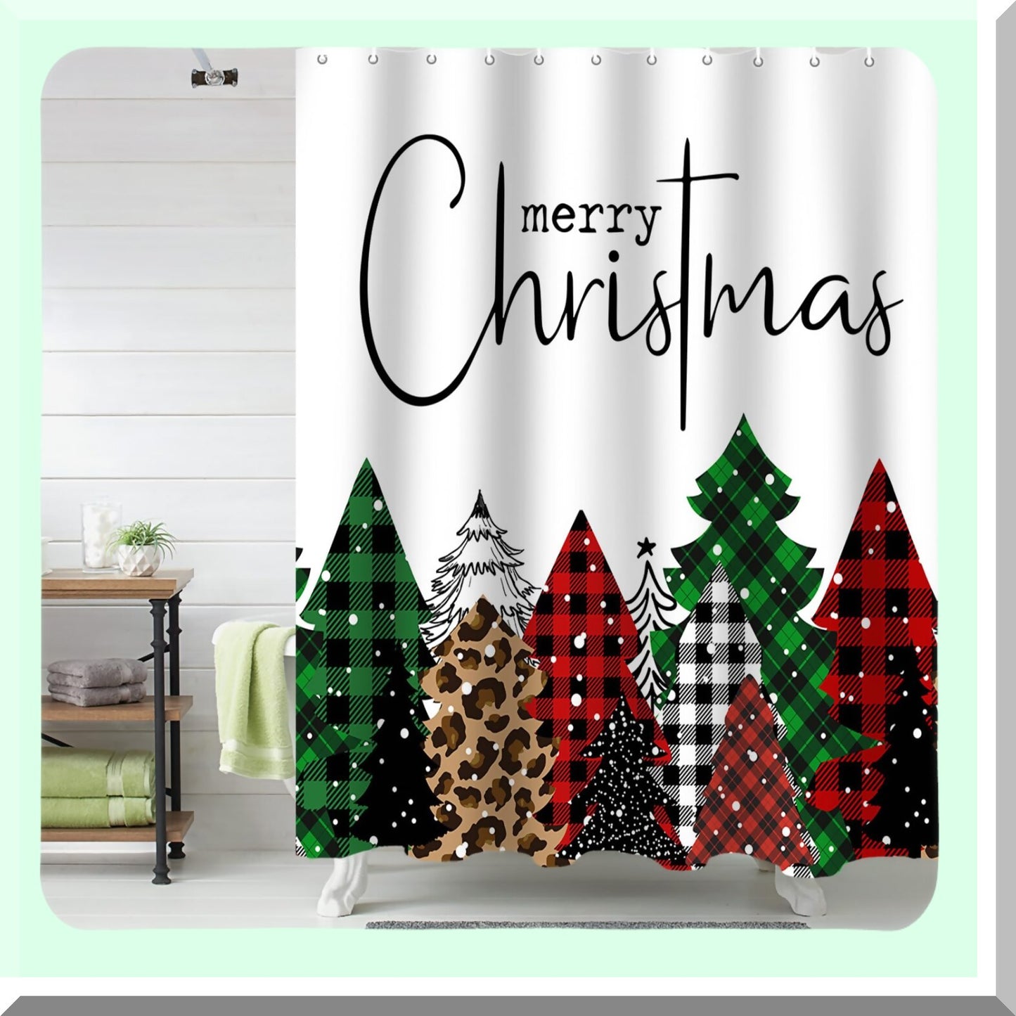 Buffalo Plaid Xmas Tree Shower Curtain 72x72 Inches