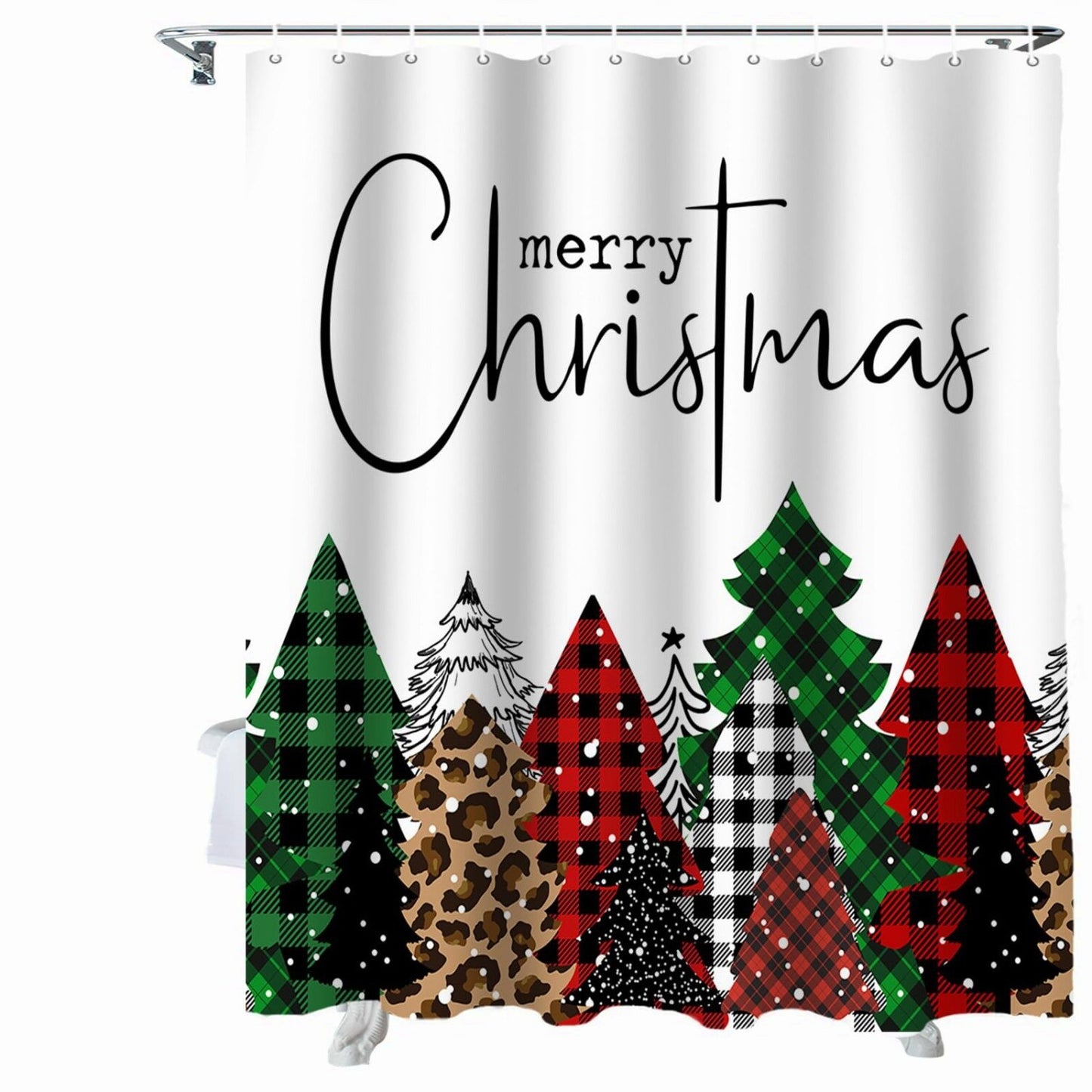 Buffalo Plaid Xmas Tree Shower Curtain 72x72 Inches