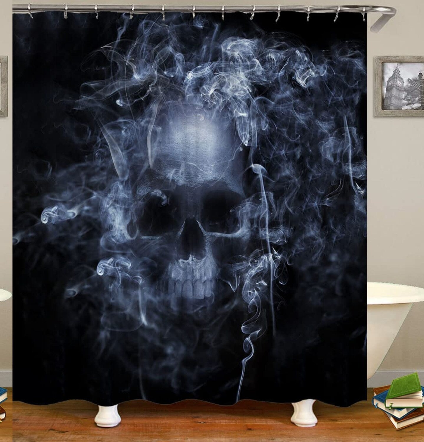 Shower Curtain Fabric 72x72 Inch Smoke Skull Design