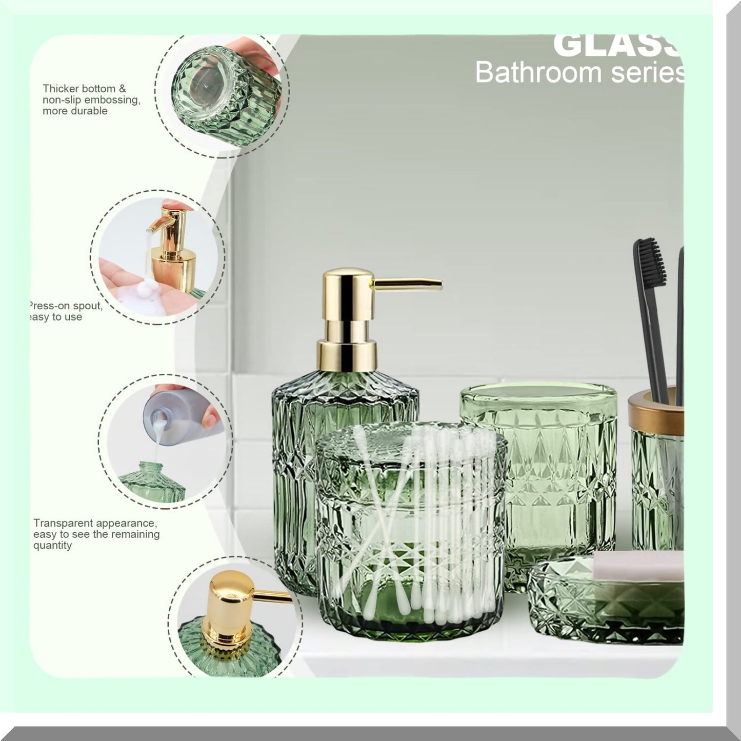 5PCS Green Bathroom Accessories Set