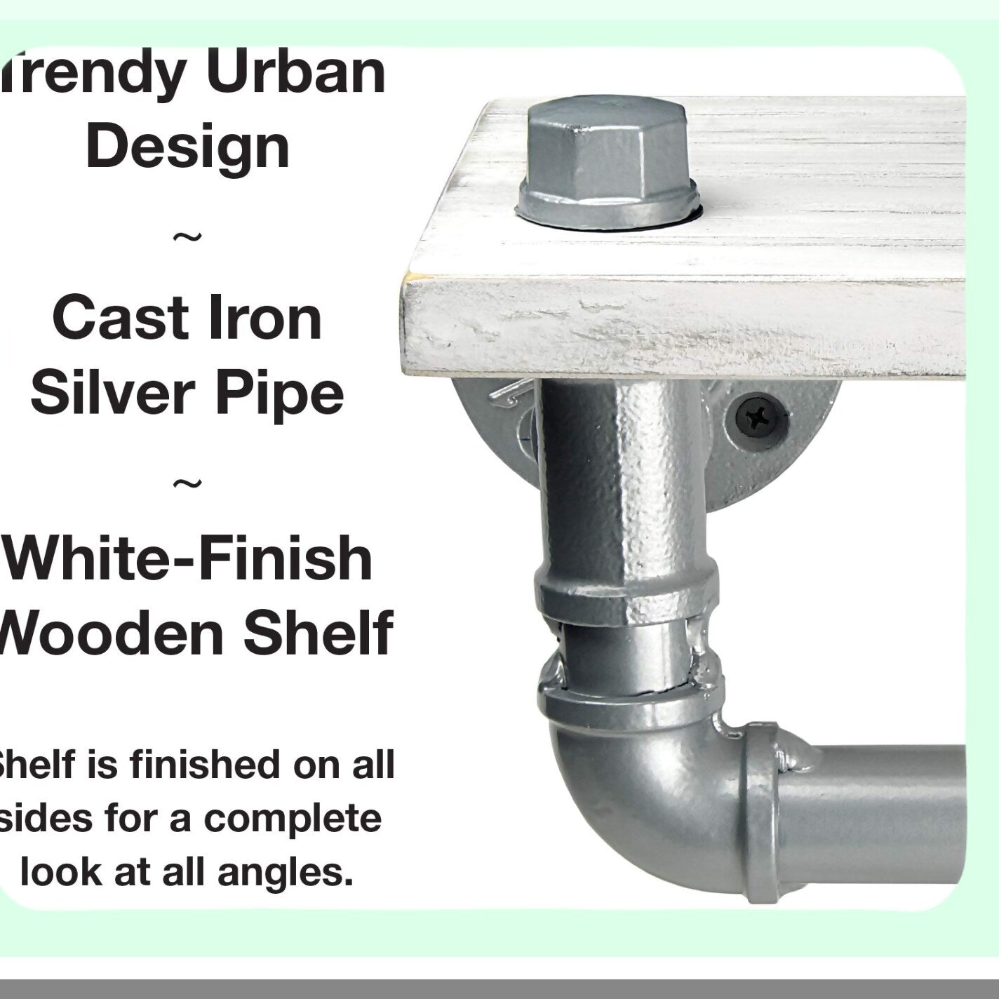 Industrial White Wooden Shelf Tissue Holder with Silver Pipe Hardware