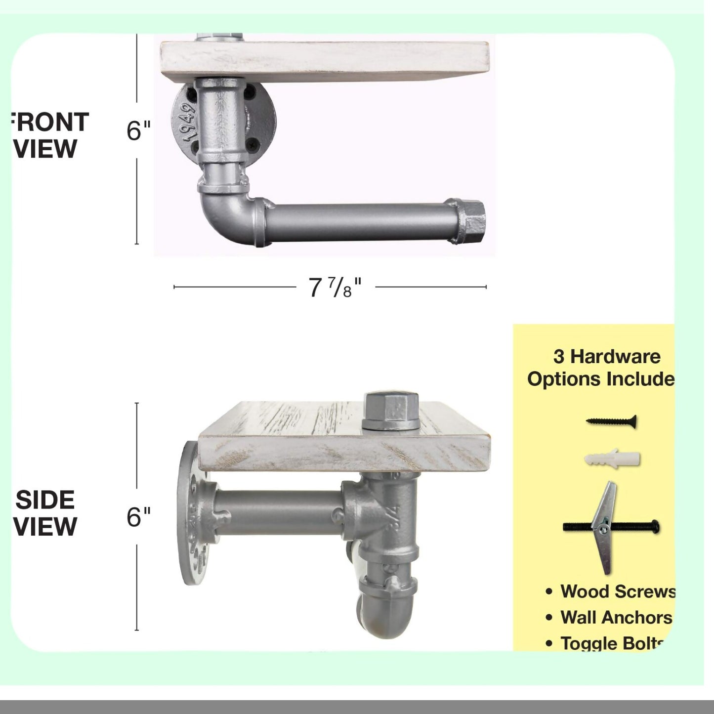 Industrial White Wooden Shelf Tissue Holder with Silver Pipe Hardware