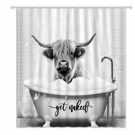 Highland Cow Shower Curtain Grey Fabric