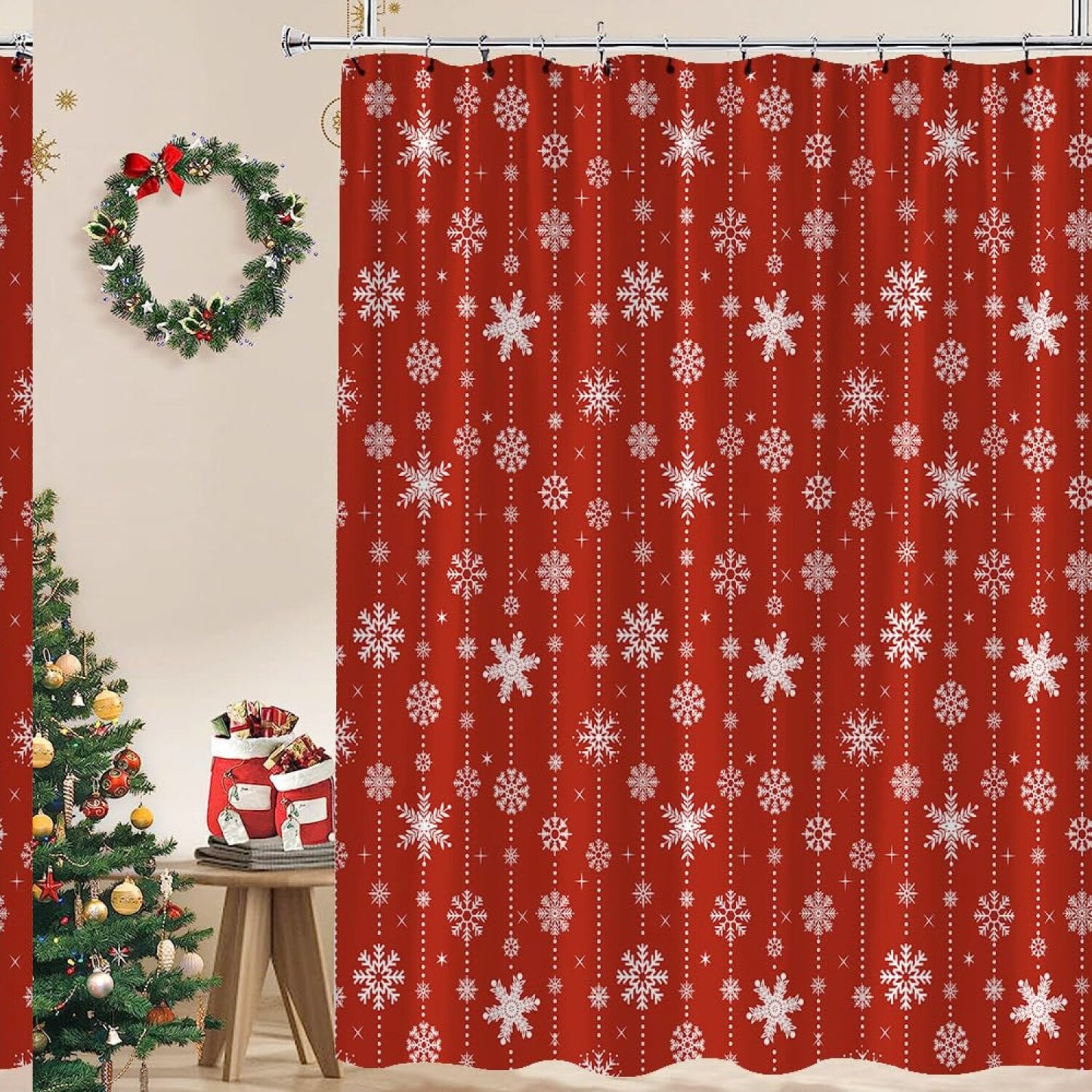 Snowflake Red White Shower Curtain 70x70 inch