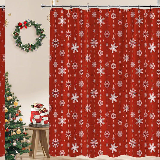 Snowflake Red White Shower Curtain 70x70 inch
