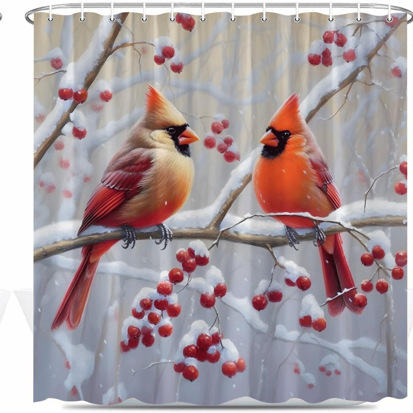 Red Bird Xmas Farmhouse Shower Curtain 70x70 Inch
