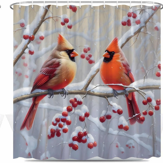 Red Bird Xmas Farmhouse Shower Curtain 70x70 Inch