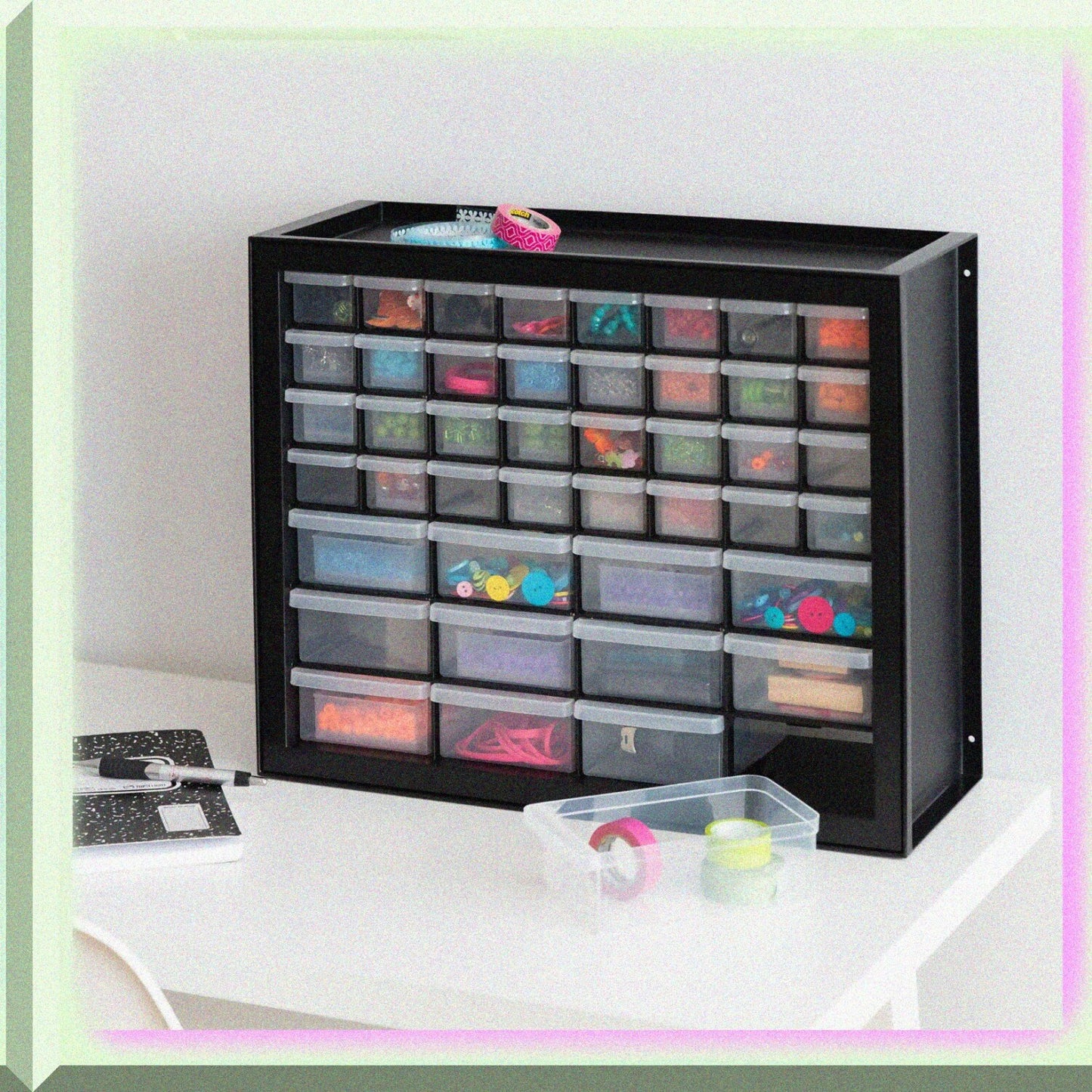 44-Drawer Stackable Storage Cabinet Black 19.5 x 7 x 15.5 Inches
