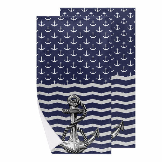 Nautical White Stripe Hand Towels Set of 2 28x14 Inch