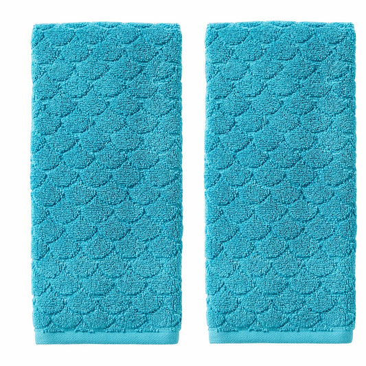 Ocean Watercolor Scales Hand Towels 2-Pack Blue 16" x 26"