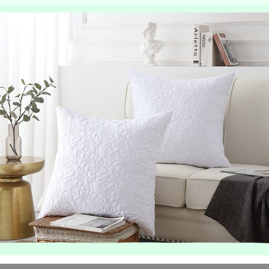 Luxury Rose White Pillow Cover Set - 2 Pack Euro Sham & Lumbar Pillow Covers 26"X26" - Soft Decorative Cushion Cases for Home Décor & Bedding