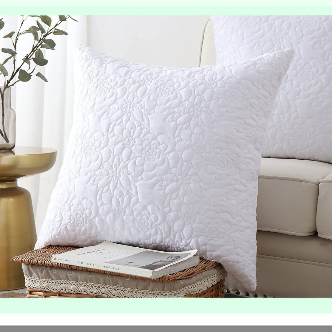 Luxury Rose White Pillow Cover Set - 2 Pack Euro Sham & Lumbar Pillow Covers 26"X26" - Soft Decorative Cushion Cases for Home Décor & Bedding