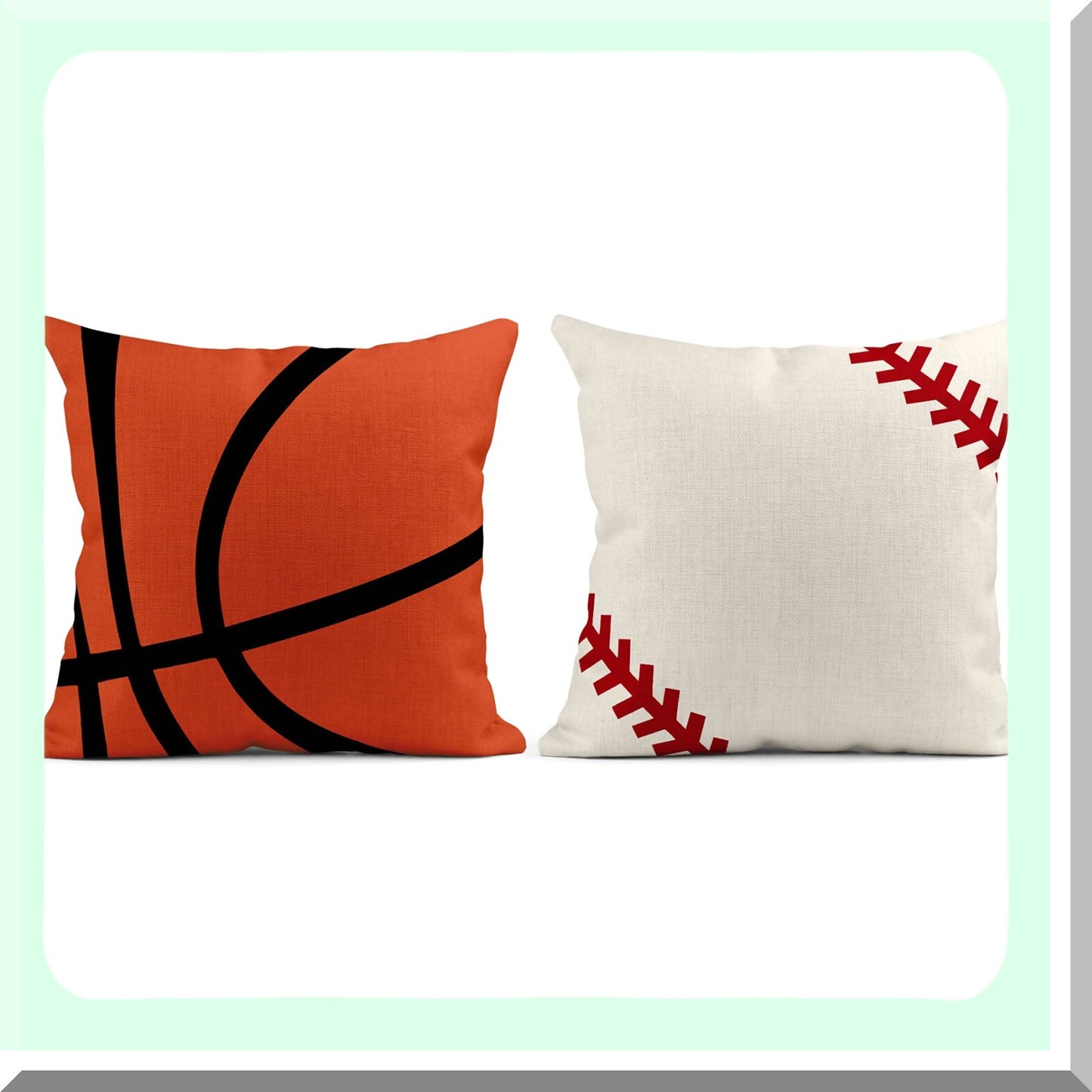 Sports Fan Linen Throw Pillow Covers - Set of 4 Rustic Soccer Baseball Football Decorative Cases for Home Decor. Square 18 x 18 Inches Pillowcases.