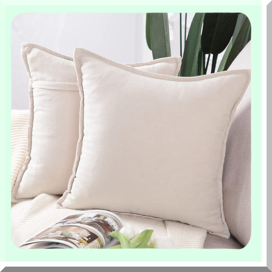 Ivory Chenille Soft Pillow Covers - Set of 2 20x20 Inch Decorative Cushion Shell for Sofa & Bedroom - Short Throw Pillow Cover