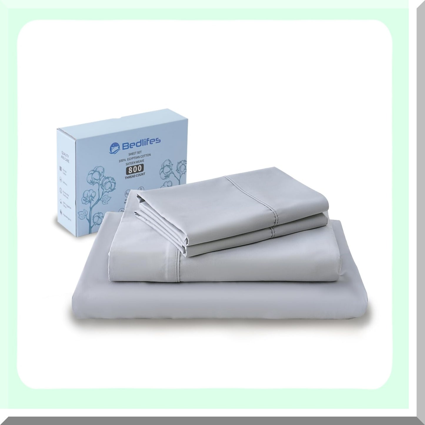 Luxury Cool Breeze Full Size Cotton Sheets - 800 Thread Count Soft Sateen Weave Hotel Sheets - Breathable & Cooling - Light Grey - 4 Piece Set