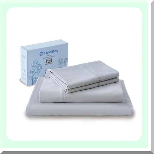 Luxury Cool Breeze Full Size Cotton Sheets - 800 Thread Count Soft Sateen Weave Hotel Sheets - Breathable & Cooling - Light Grey - 4 Piece Set