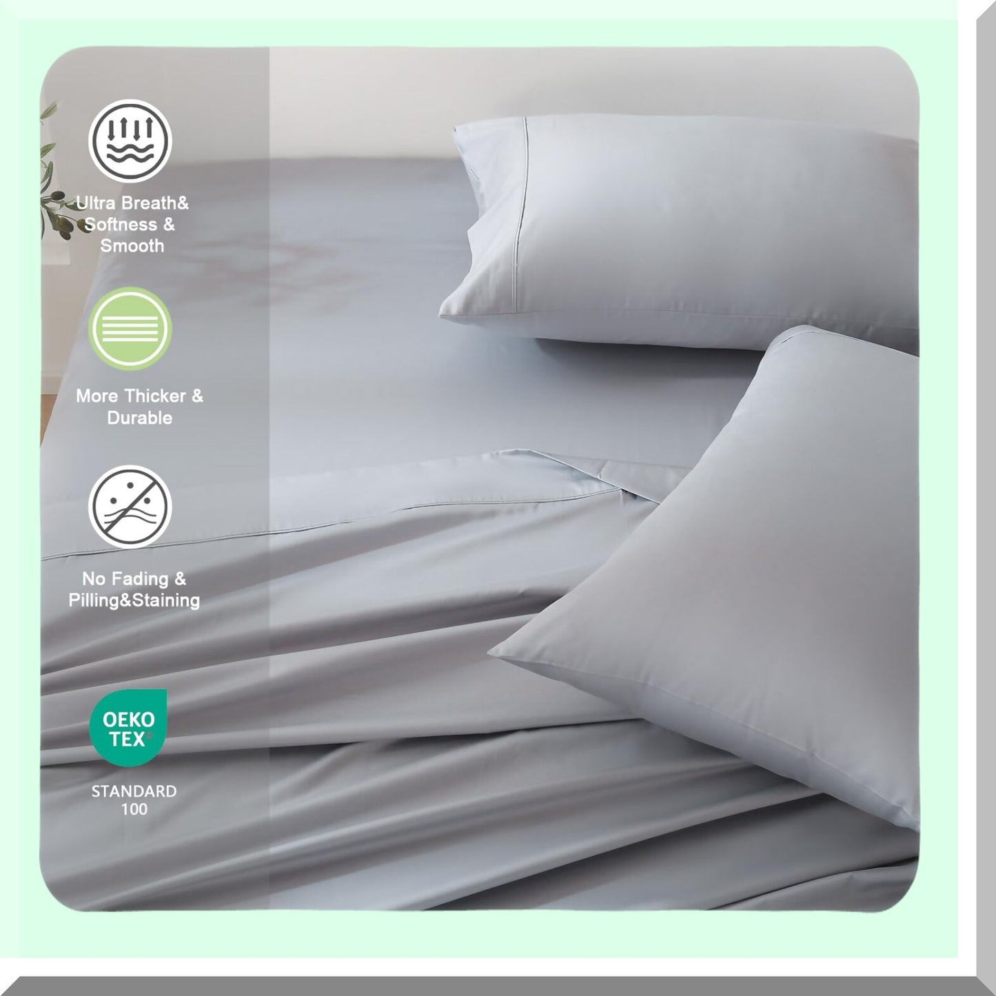 Luxury Cool Breeze Full Size Cotton Sheets - 800 Thread Count Soft Sateen Weave Hotel Sheets - Breathable & Cooling - Light Grey - 4 Piece Set