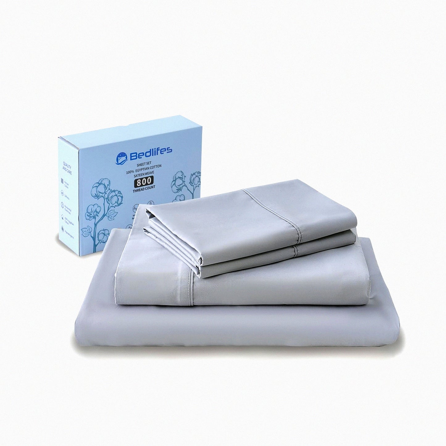 Luxury Cool Breeze Full Size Cotton Sheets - 800 Thread Count Soft Sateen Weave Hotel Sheets - Breathable & Cooling - Light Grey - 4 Piece Set