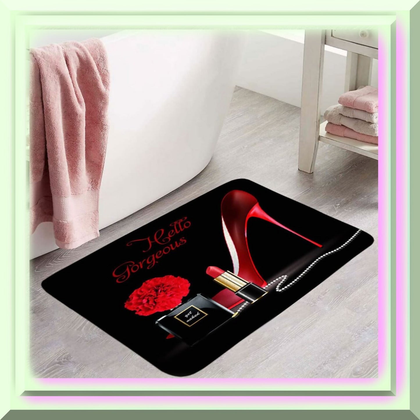 Red High Heels Microfiber Bathroom Rug