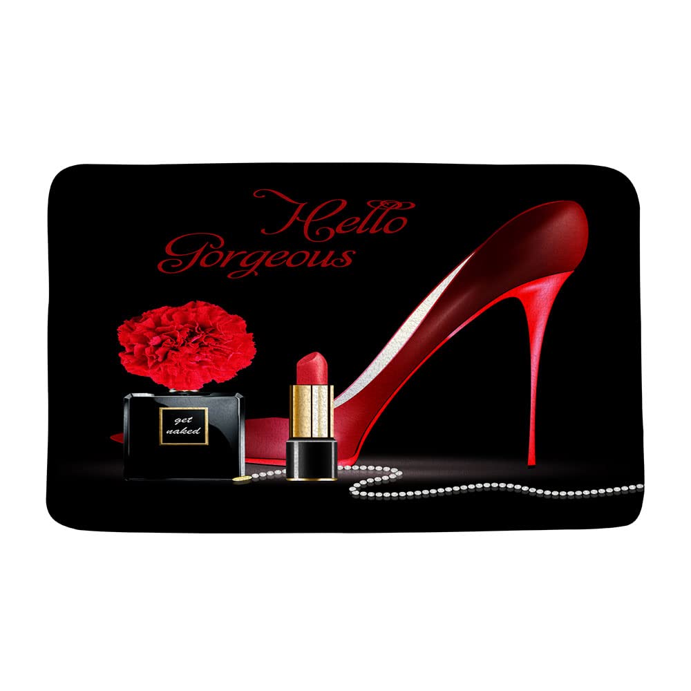 Red High Heels Microfiber Bathroom Rug
