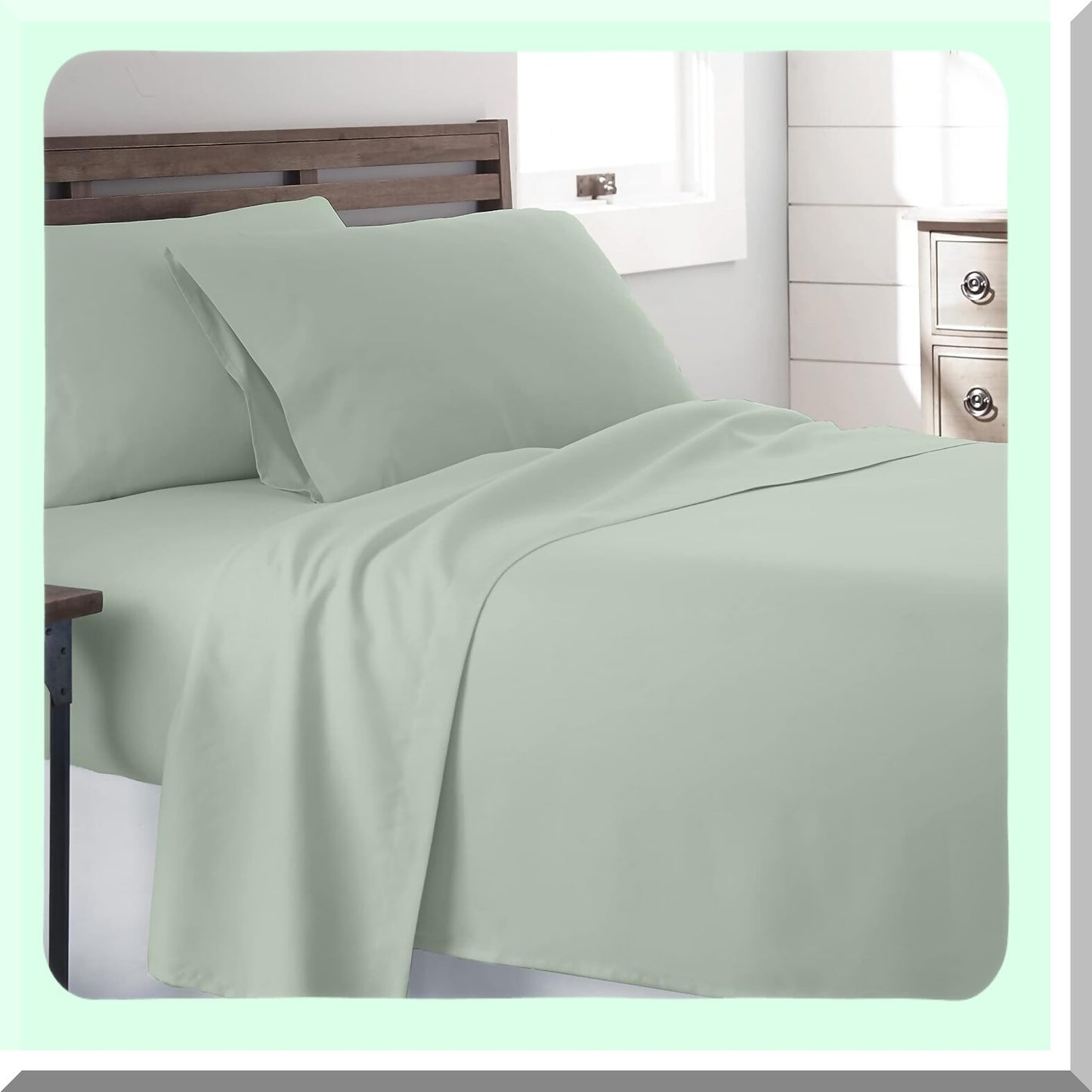 Luxury Green Cotton Sateen Bed Sheets - 400 Thread Count Deep Pocket Full Size - Crisp Cool & Strong Bed Linen - Breathable Soft Bedsheets