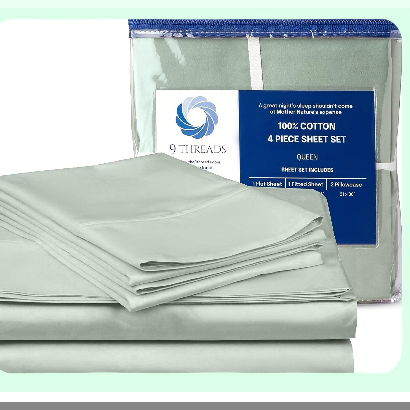 Luxury Green Cotton Sateen Bed Sheets - 400 Thread Count Deep Pocket Full Size - Crisp Cool & Strong Bed Linen - Breathable Soft Bedsheets