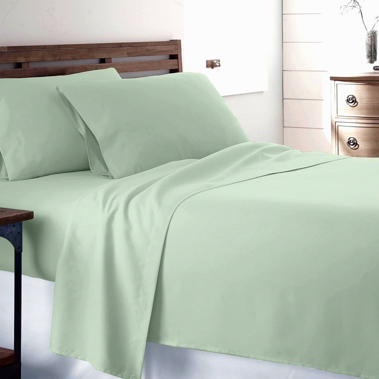 Luxury Green Cotton Sateen Bed Sheets - 400 Thread Count Deep Pocket Full Size - Crisp Cool & Strong Bed Linen - Breathable Soft Bedsheets