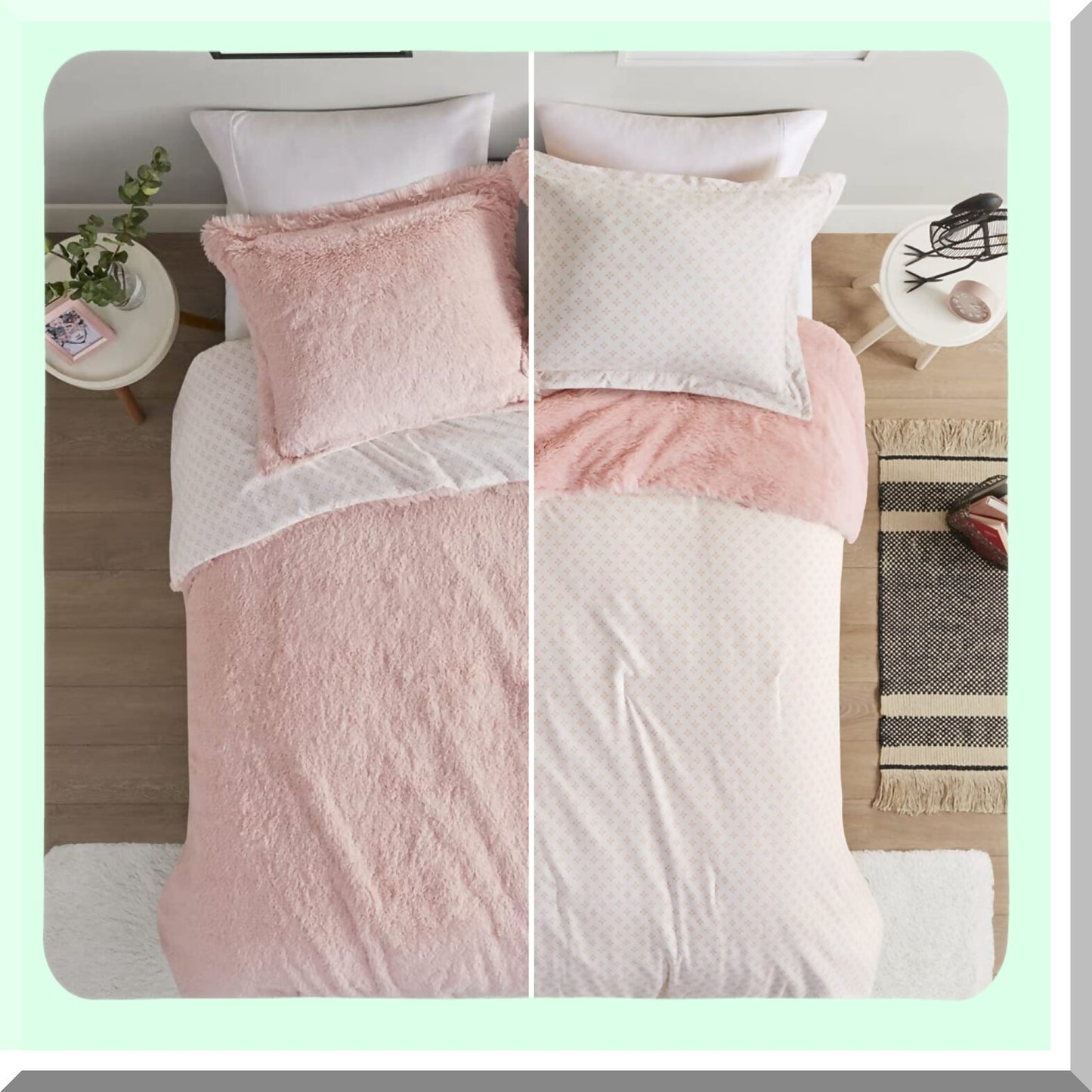 PetalPrint Cozy Comforter Set - Lightweight Fuzzy Bedding with Matching Sham - Blush Full/Queen 3 Piece - All Season Reversible Shaggy Design