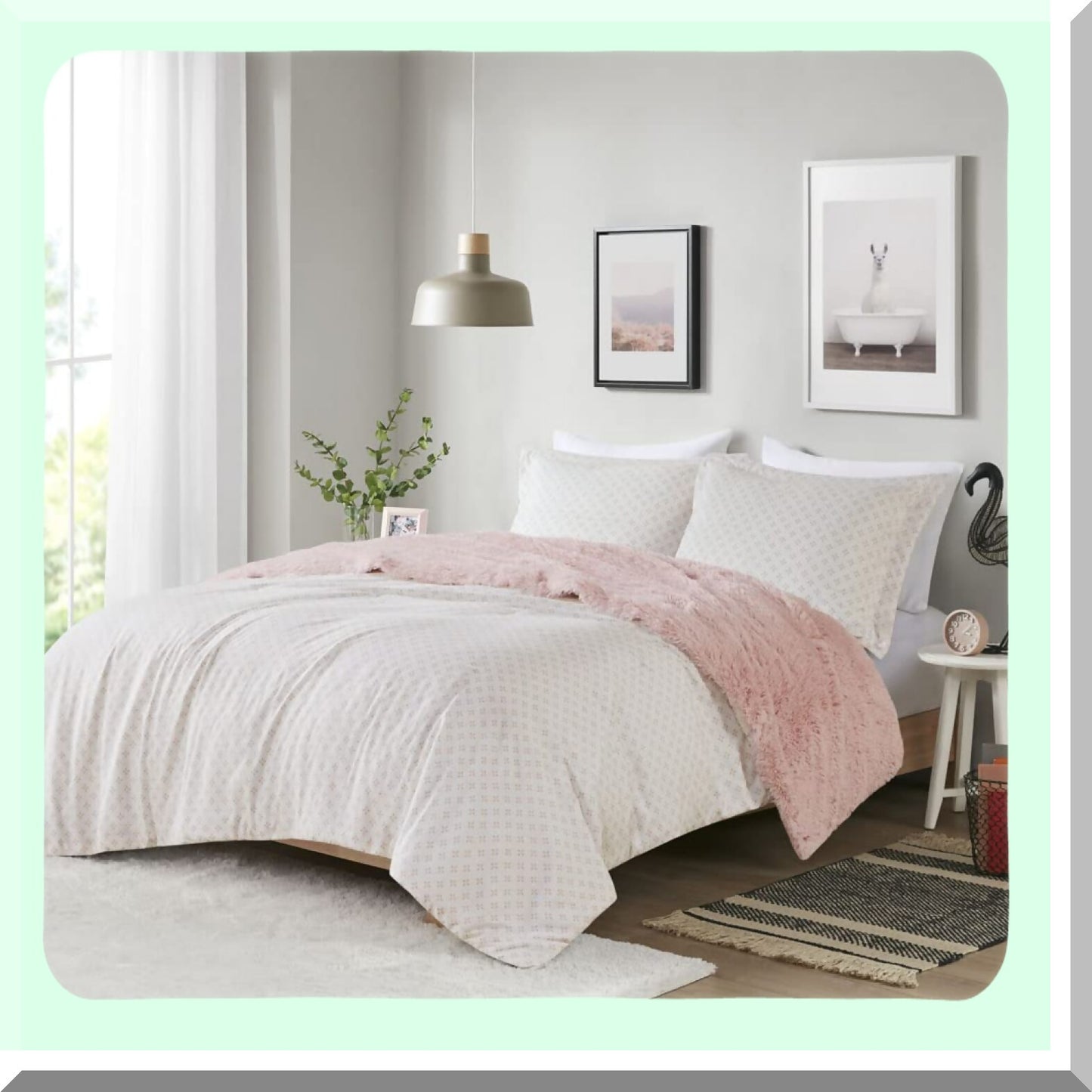 PetalPrint Cozy Comforter Set - Lightweight Fuzzy Bedding with Matching Sham - Blush Full/Queen 3 Piece - All Season Reversible Shaggy Design