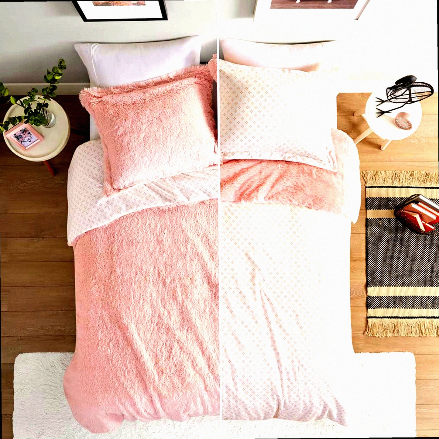 PetalPrint Cozy Comforter Set - Lightweight Fuzzy Bedding with Matching Sham - Blush Full/Queen 3 Piece - All Season Reversible Shaggy Design