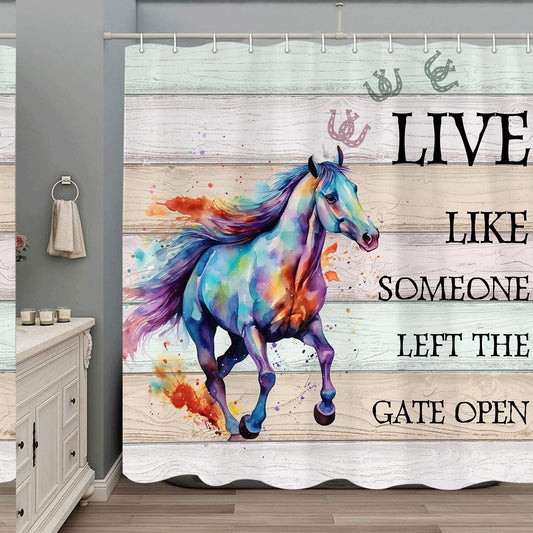 Western Horse Farmhouse Shower Curtain 72x72in