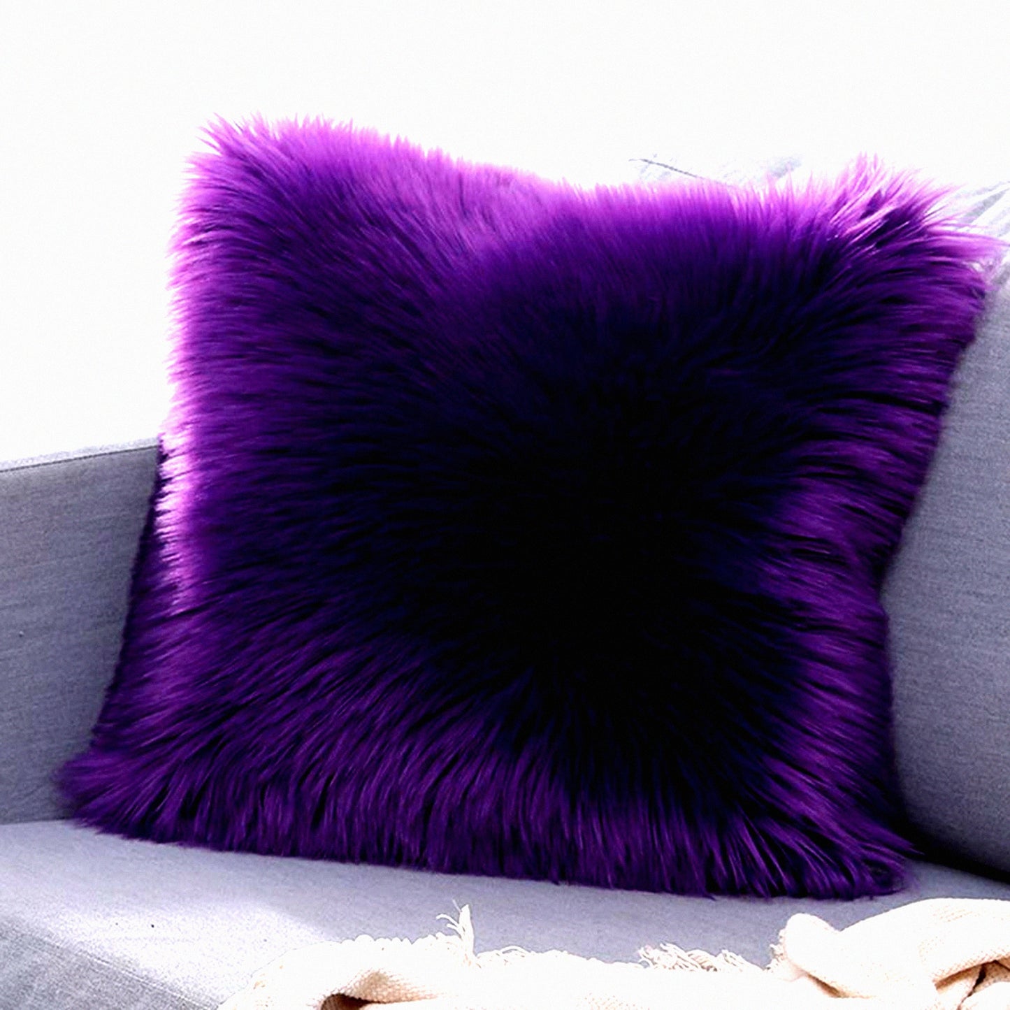 Plush Purple Sheep Double-Sided Decorative Throw Pillow Cover - Luxury Soft Cushion Case for Sofa or Bed 20"x20" - Cozy Home Decor Accessory