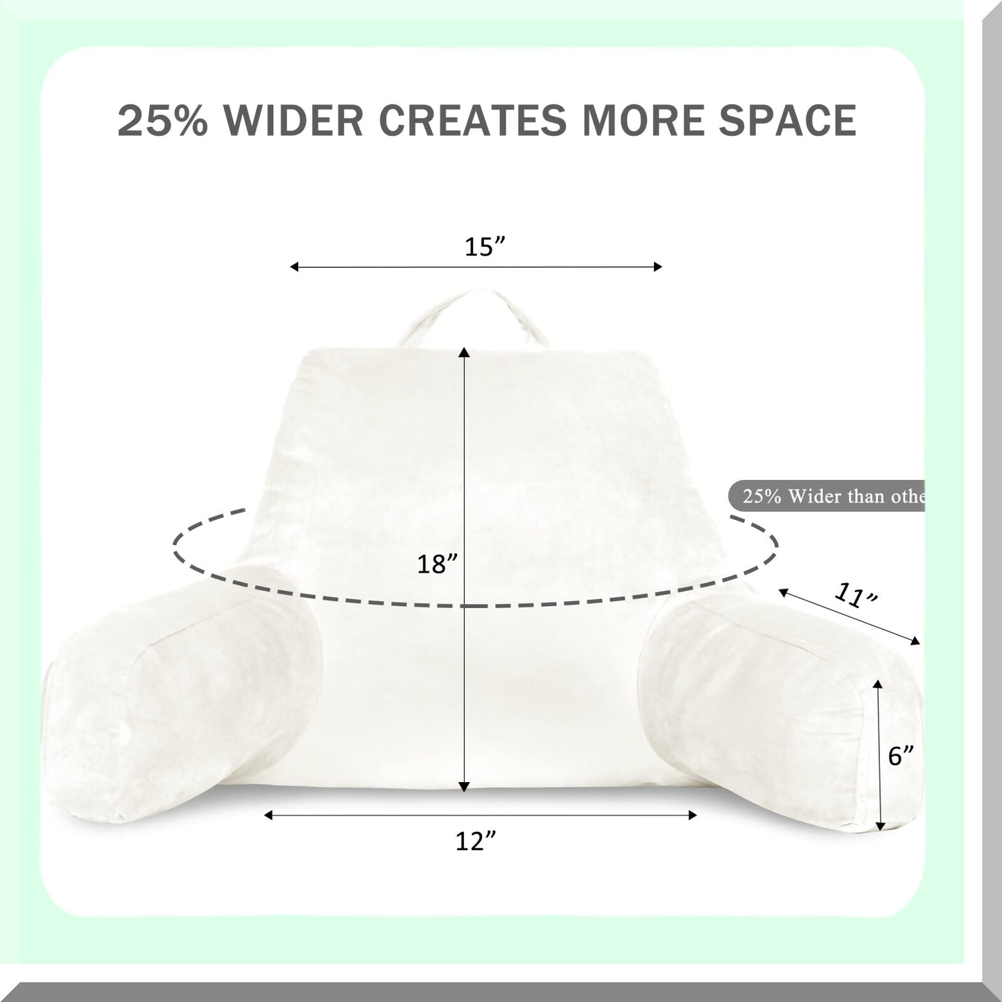 MemoryFoam Comfort Rest Pillow - Supportive Reading Pillow with Arms & Back Support for Sitting in Bed - Removable Cover - 18 X 15 Inches White