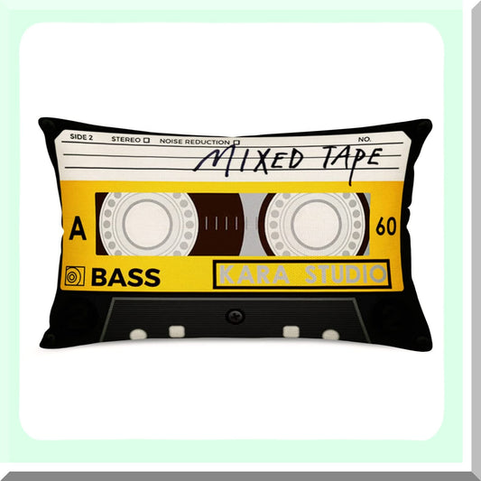 Retro Music Record Player Pillow Covers - 80s Tape Cushion Cover for Home Sofa Decor - Low Noise Cotton Linen Rectangle Pillowcase - 12x20 Inch Decorative Music Lover Gift