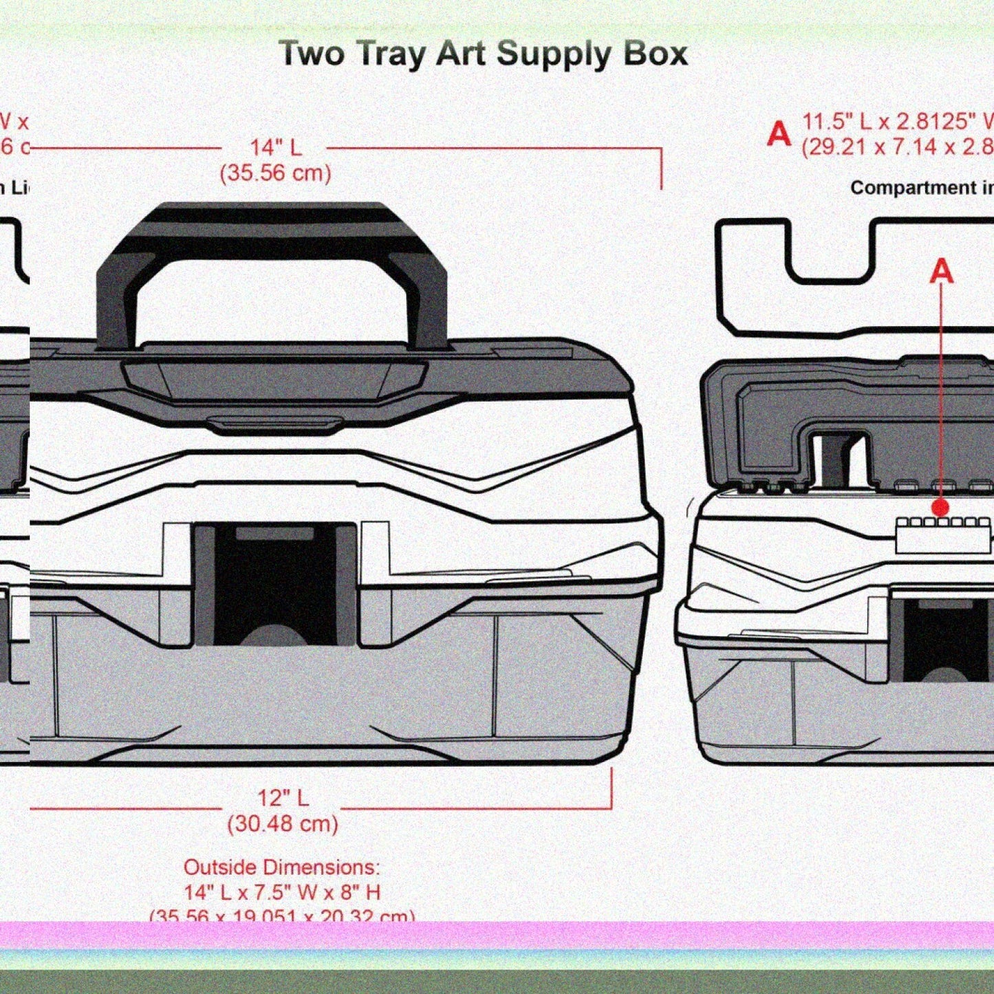 2-Tray Art Supply Box Gray Black 6892AG