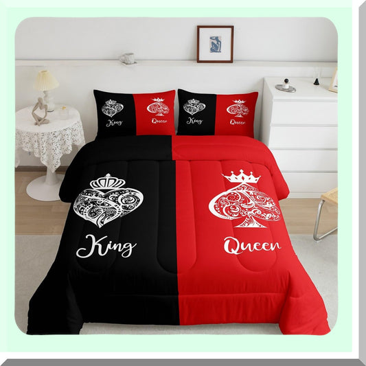 Red Black Queen Comforter Set - Love Nest Collection: Perfect Wedding Anniversary & Valentines Day Gift for Newlyweds. Luxurious Bedding for Husband and Wife.
