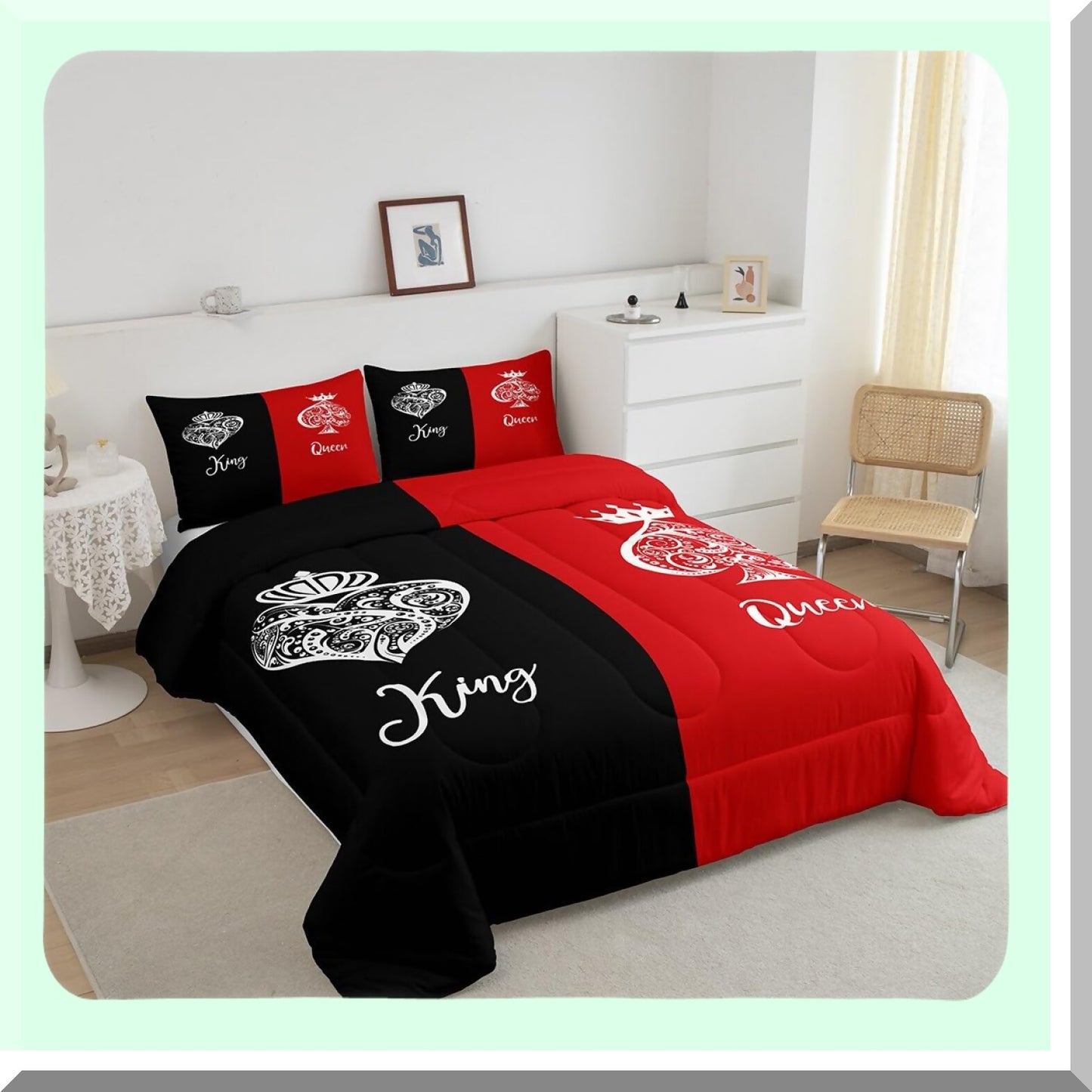 Red Black Queen Comforter Set - Love Nest Collection: Perfect Wedding Anniversary & Valentines Day Gift for Newlyweds. Luxurious Bedding for Husband and Wife.