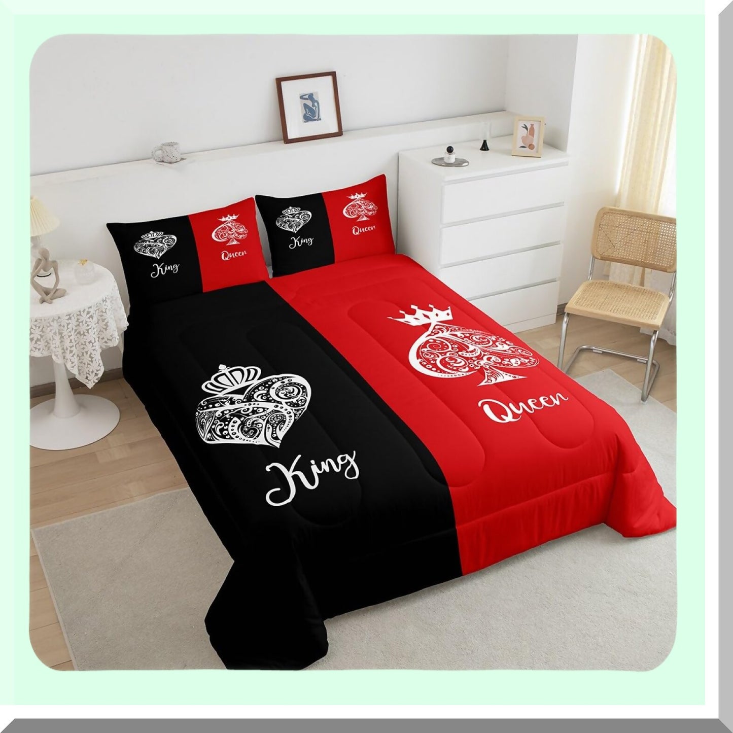 Red Black Queen Comforter Set - Love Nest Collection: Perfect Wedding Anniversary & Valentines Day Gift for Newlyweds. Luxurious Bedding for Husband and Wife.