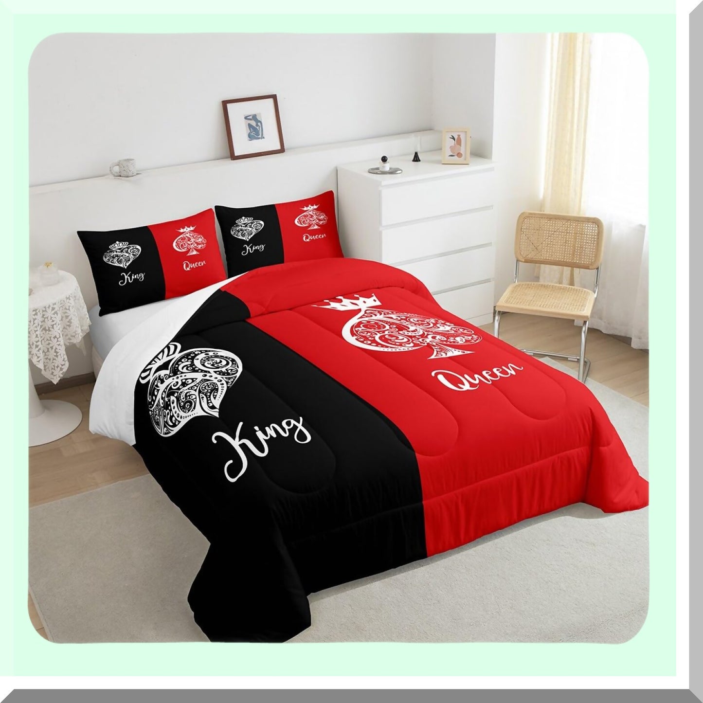 Red Black Queen Comforter Set - Love Nest Collection: Perfect Wedding Anniversary & Valentines Day Gift for Newlyweds. Luxurious Bedding for Husband and Wife.