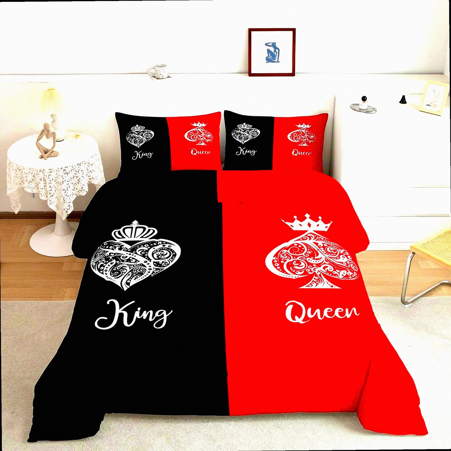 Red Black Queen Comforter Set - Love Nest Collection: Perfect Wedding Anniversary & Valentines Day Gift for Newlyweds. Luxurious Bedding for Husband and Wife.