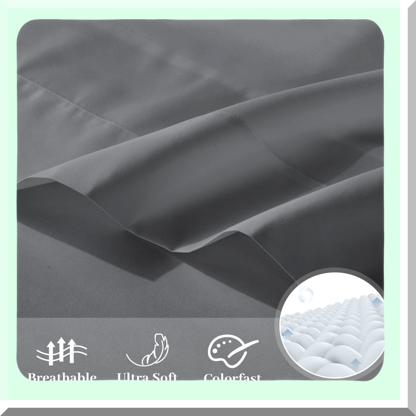 LuxuryCool Queen Sheet Set - 1800 Brushed Microfiber Bedding with Pillowcases. Soft, Breathable, Cooling Sheets with Deep Pocket. Fade Resistant Dark Grey.