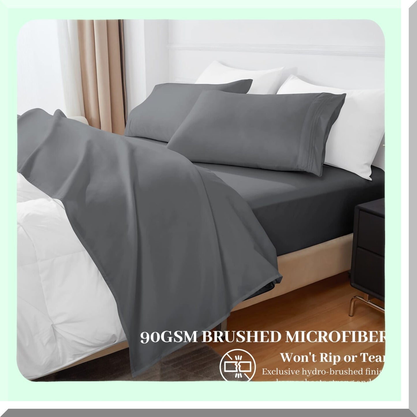 LuxuryCool Queen Sheet Set - 1800 Brushed Microfiber Bedding with Pillowcases. Soft, Breathable, Cooling Sheets with Deep Pocket. Fade Resistant Dark Grey.