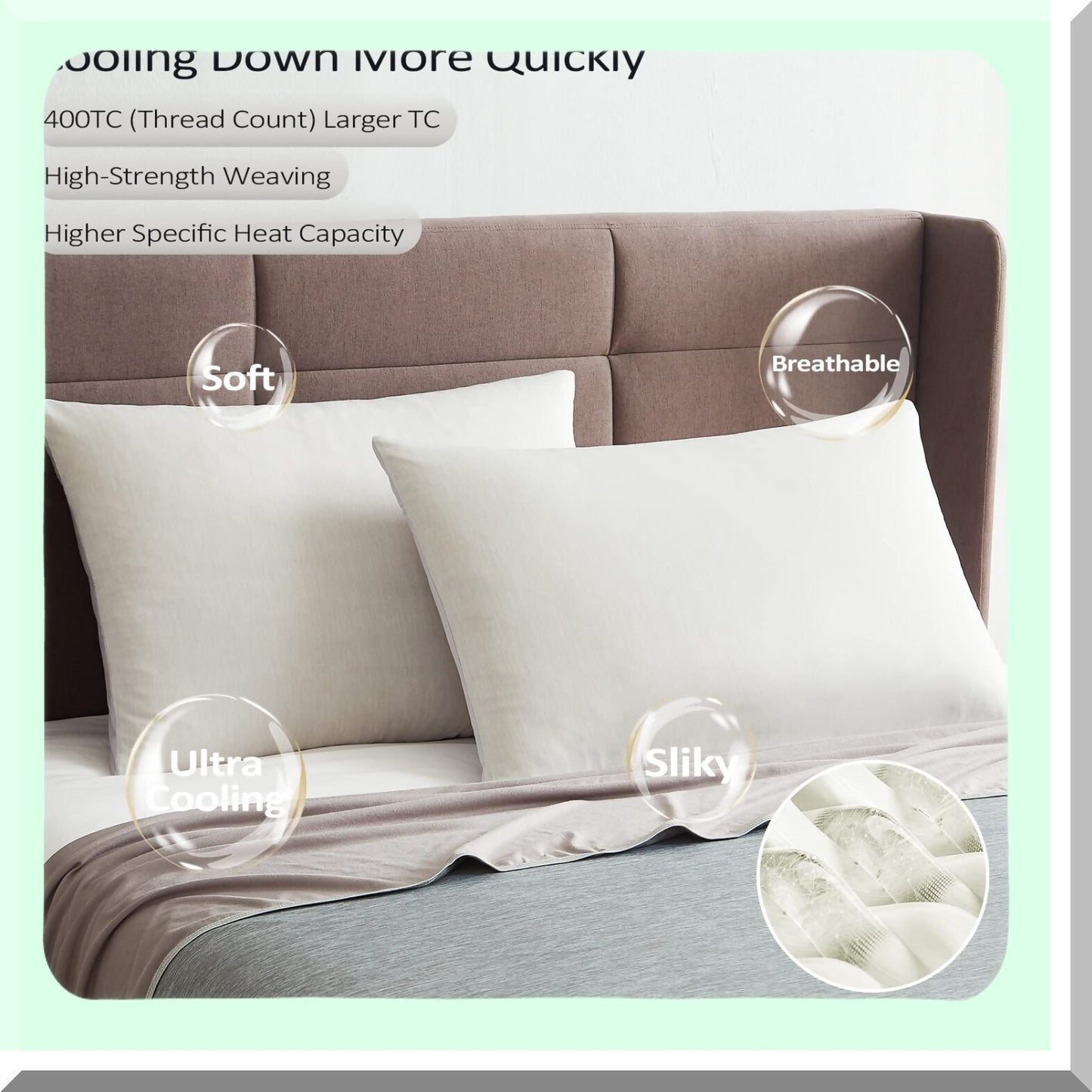 Arctic Breeze Cooling Pillowcase Set - 2 Pack Standard Size Ultra Soft Breathable Cold Pillow Cases for Hot Sleepers, Night Sweats - Light Gray 20x26