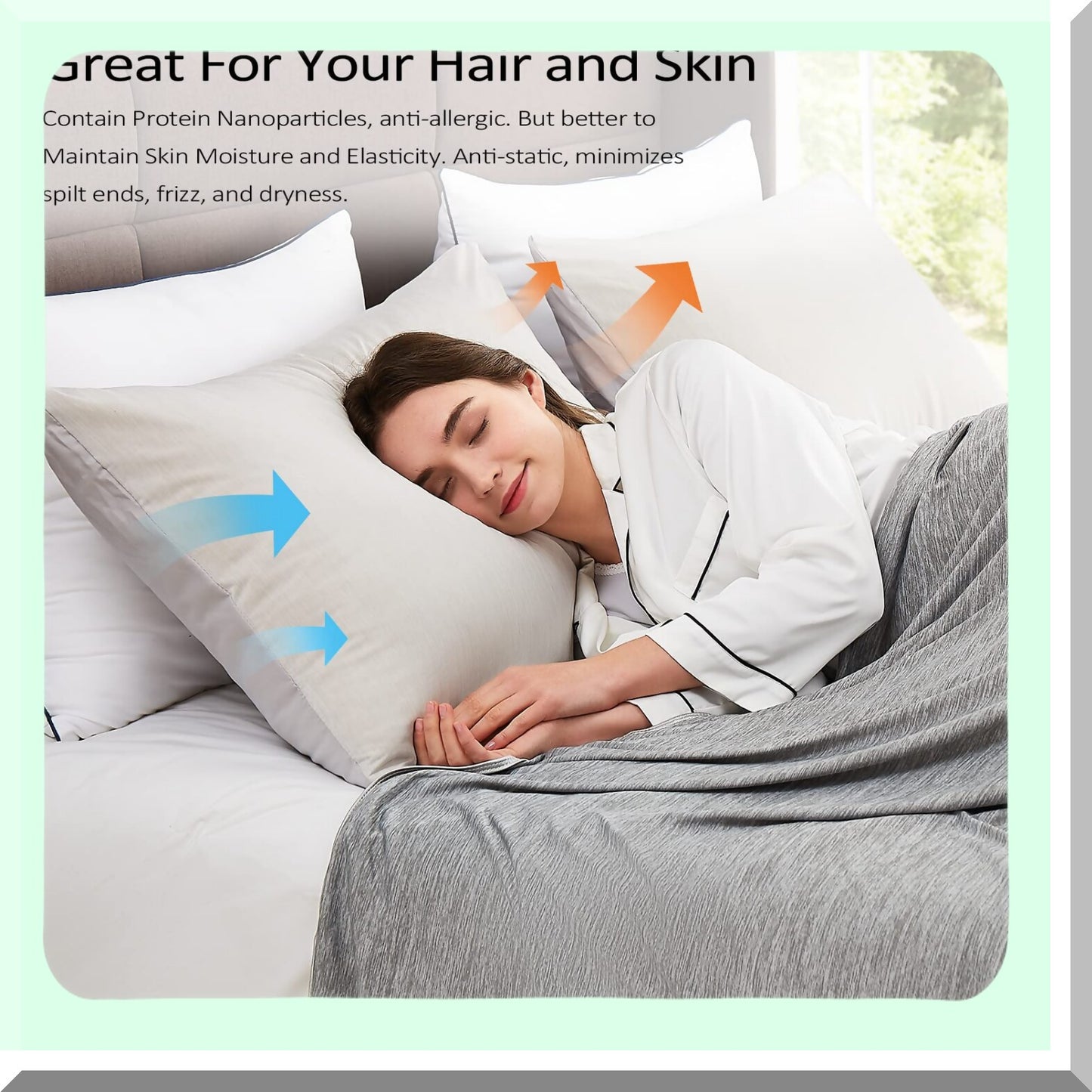 Arctic Breeze Cooling Pillowcase Set - 2 Pack Standard Size Ultra Soft Breathable Cold Pillow Cases for Hot Sleepers, Night Sweats - Light Gray 20x26