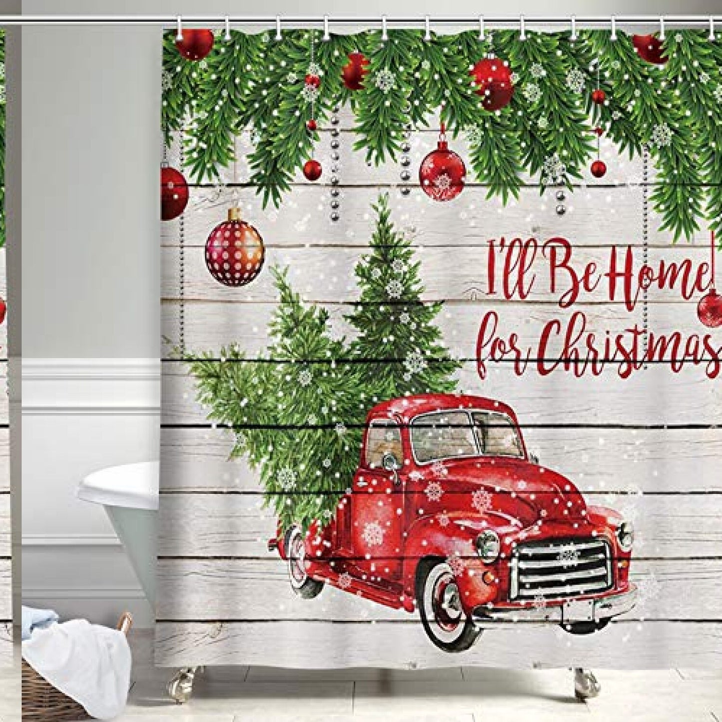 Colorful Balls Pine Fir Tree Polyester Shower Curtain 69x70in