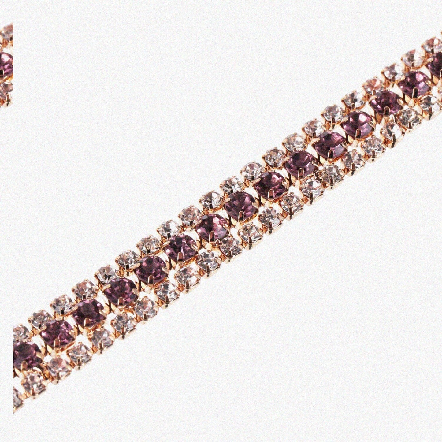 1 Yard 3 Rows Rhinestone Chain 8.5mm Light Purple/White